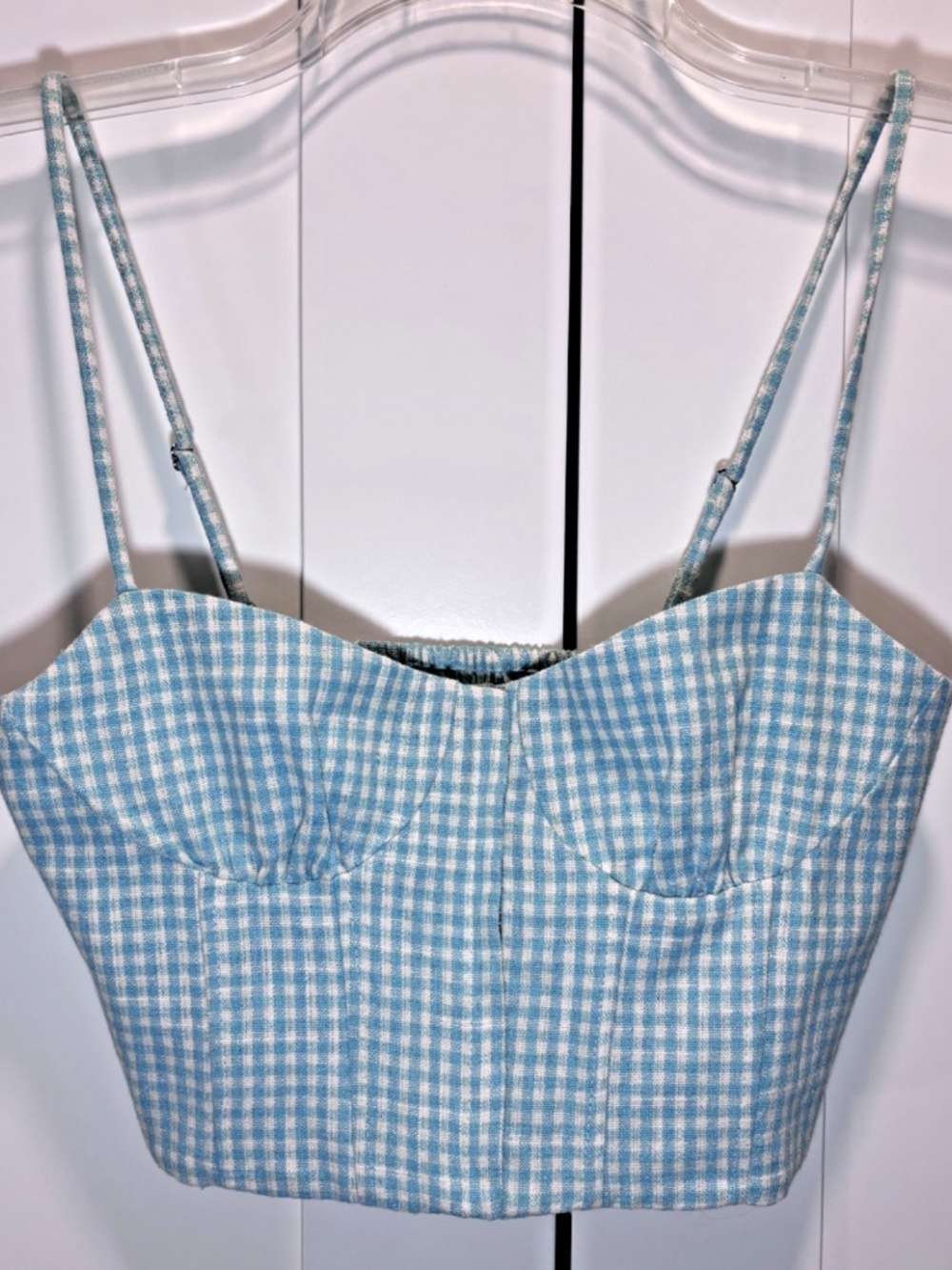 Zara Gingham Cotton Bustier Crop Top Corset Blue White Adjustable Straps Size M